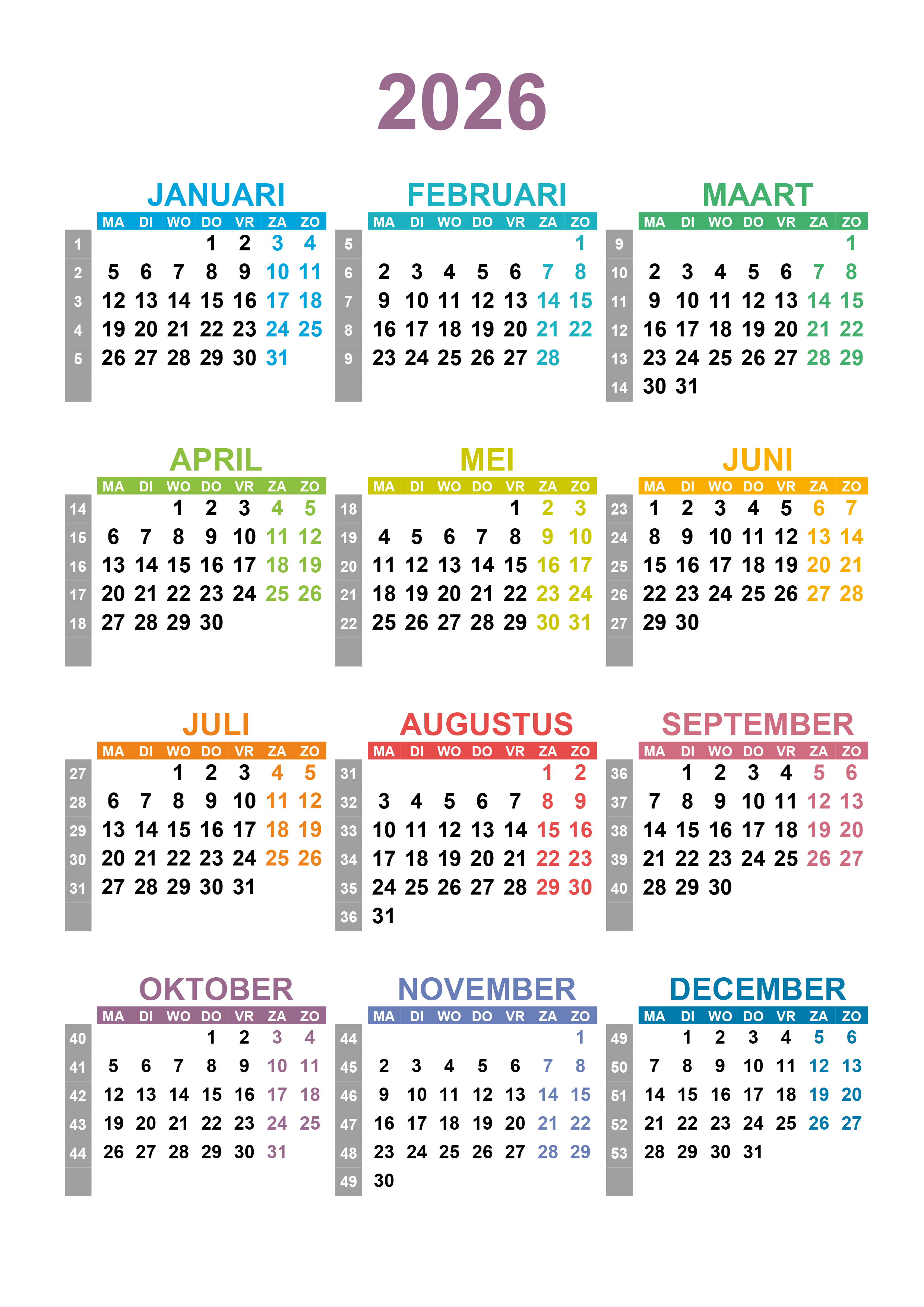 Kalender 2026 Met Weeknummers Kalende ru Kalender 2026 Met Weeknummers Kalende ru
